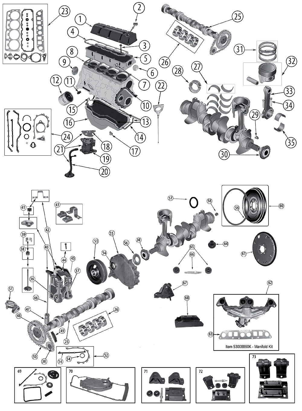 diagramme 2,5 litres (150) moteur AMC Jeep YJ Wrangler 1987\/1995 ...